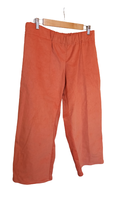 Pantalon en velours côtelé orange, coupe droite, poches latérales. Pantalon fait main en France, tissus fins de stock, écoresponsable et durable.
