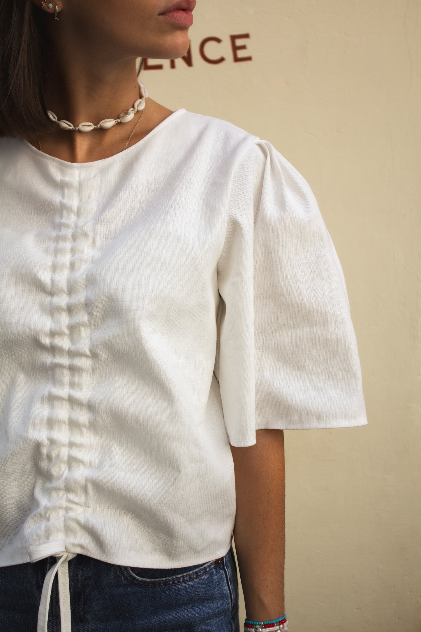 Blouse manches bouffantes lin blanc